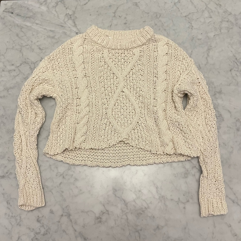 Free People Cutting Edge Cable Pullover in Ivory Size Small - Picture 9 of 16